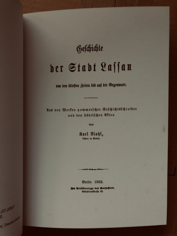 Karl Viohl: Geschichte der Stadt Lassan von ihren ältesten Zeiten bis auf die Gegenwart – Bild 2